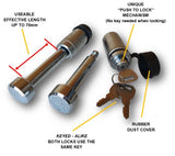 HITCH PIN LOCK SET 2PCS - KEYED ALIKE - STRAIGHT DOG BONE STYLE 70MM USEABLE LENGTH 2PCE