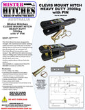 MISTER HITCHES Clevis Mount 3500kg Heavy Duty with 1" Pin & Chain